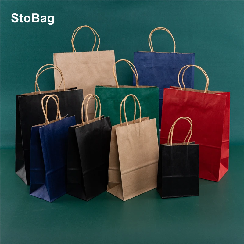 

StoBag 6pcs Gift Pakcaging Kraft Paper Bag Birthday Party Wedding Christmas New Year Child Favors Cookies Snack Decoration