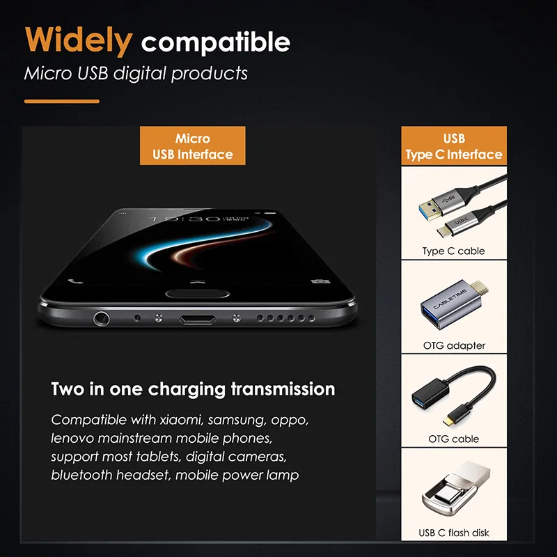 USB-адаптер Cabletime с Type C на Micro B 1 шт. зарядный преобразователь типа адаптер для