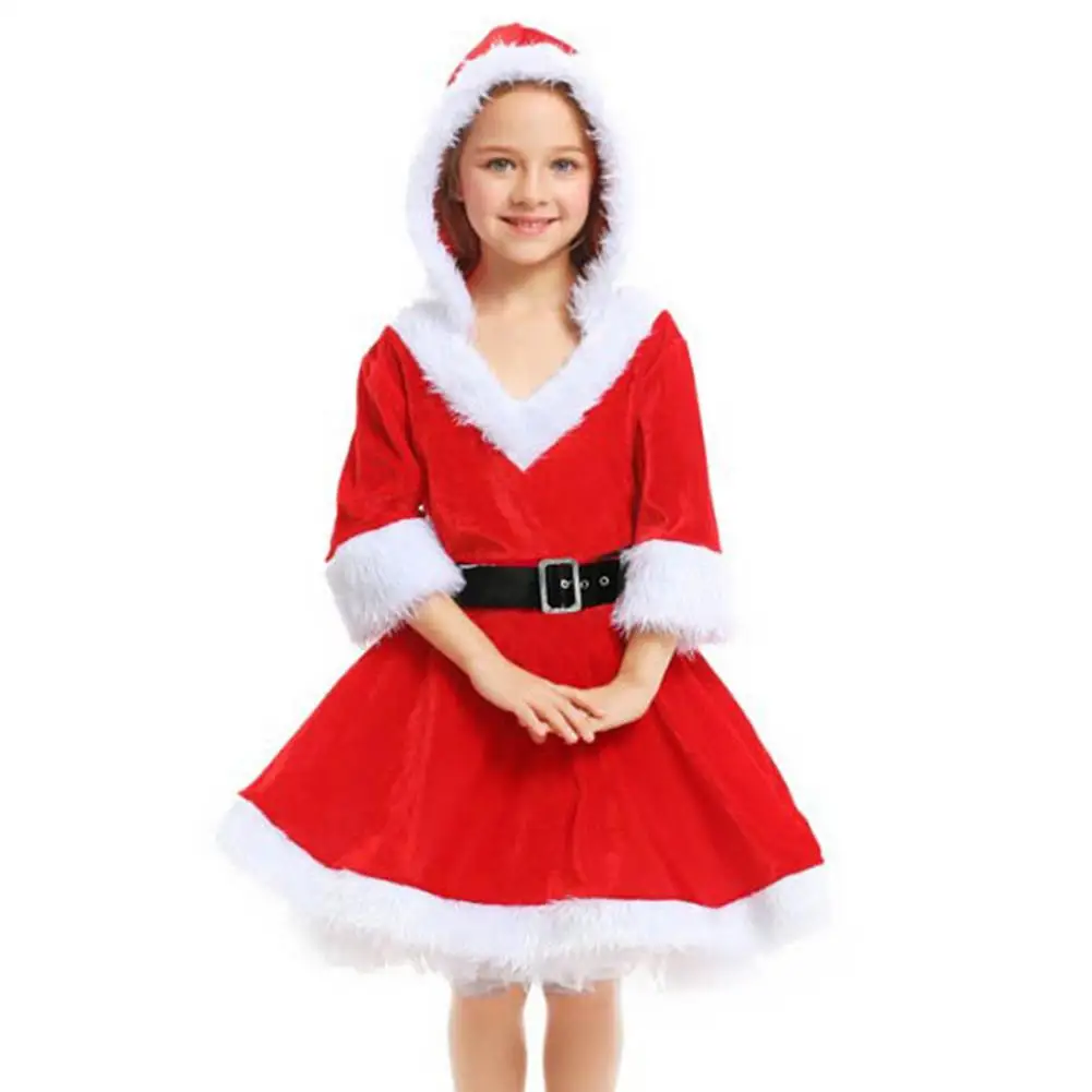 

Рождественский костюм GirlsSanta, платье с длинным рукавом, бархатное платье, красный и зеленый комплект с поясом, Рождественский маскарадный пр...