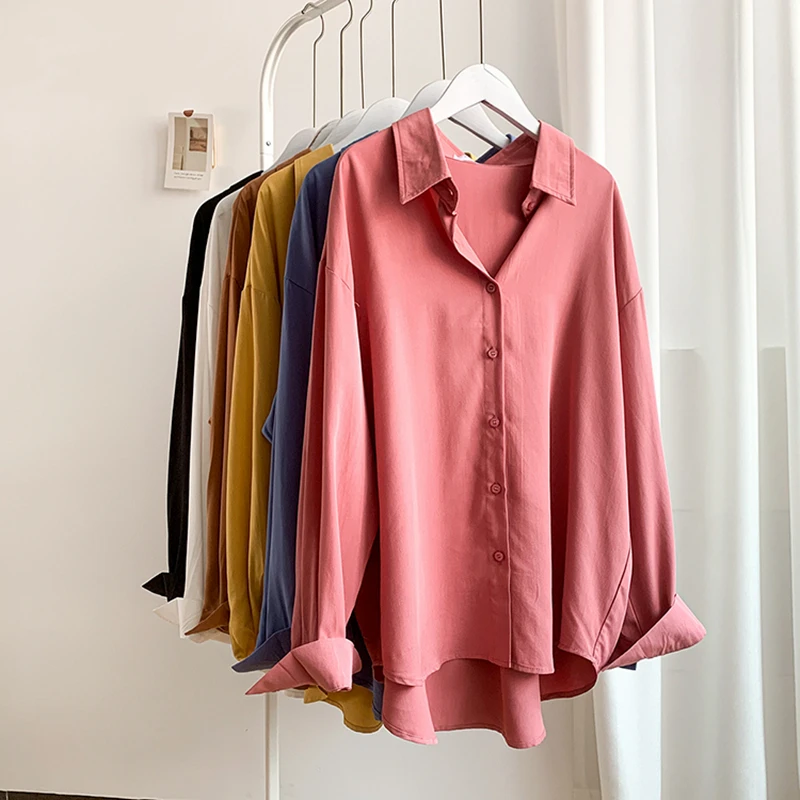 

2021 New Spring Autumn Casual Solid Women's Blouse Chic Loose Shirts Long Sleeve Single Breasted Fashionable Tops Shirts