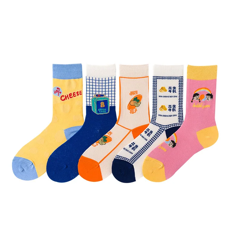 Носки женские хлопковые Смешные в японском стиле Харадзюку 5 пар|Носки| |