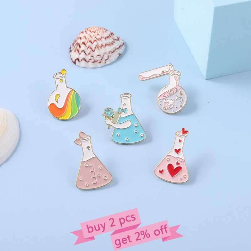 Эмалированные булавки Beaker в форме бутылки Галактики Радужное розовое сердце