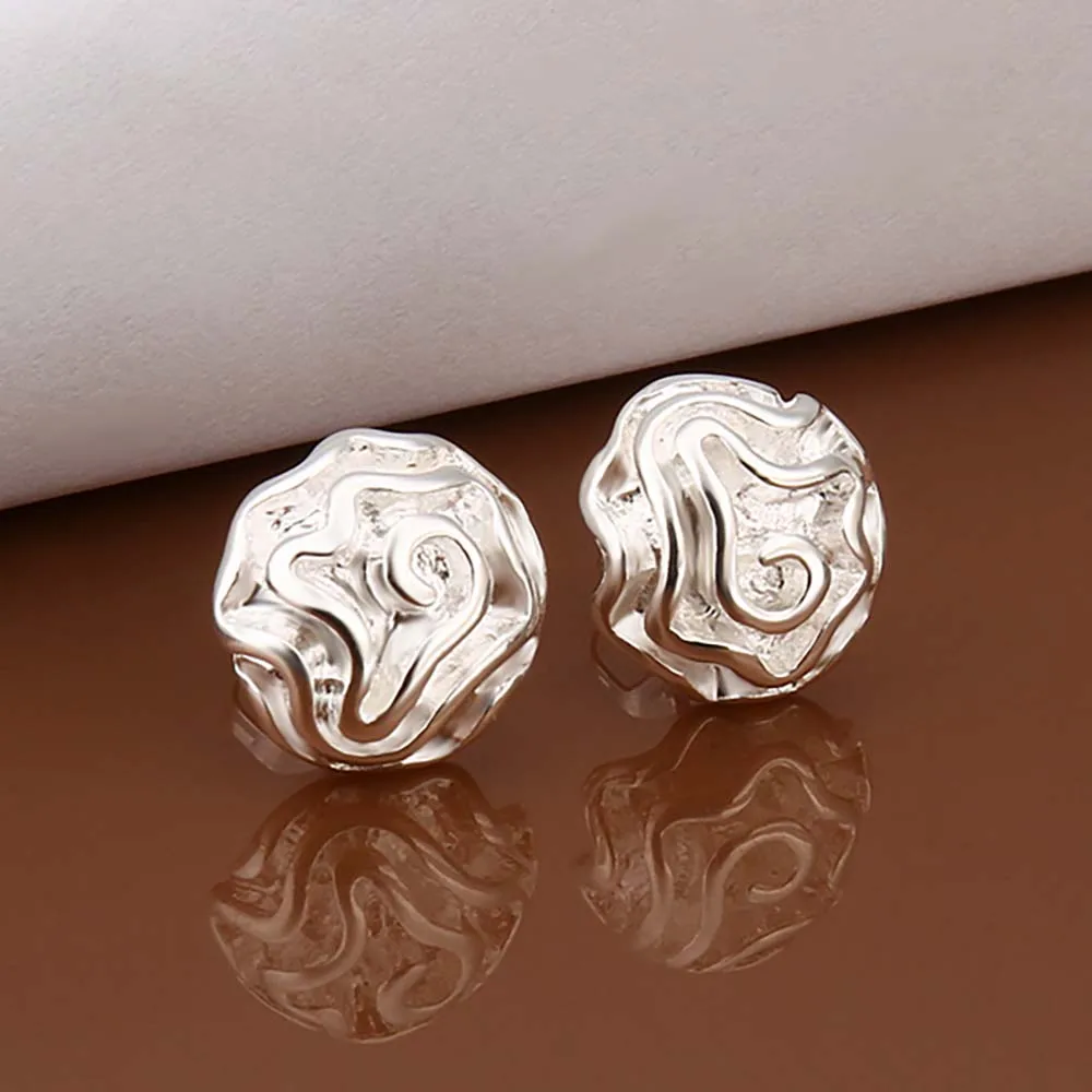 

100% 925 Sterling Silver Women Jewelry Fashion Korean Cute Tiny Asymmetric Rose Flower Vintage Stud Earrings For Daughter Girls