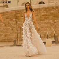 smileven sexy bohemian wedding dress spaghetti sexy deep v neck 3d floral appliqued lace bridal gowns backless vestido de noiva