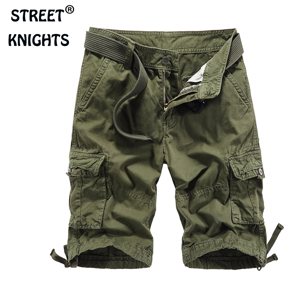 

Men's 2021 Summer New Casual Loose Camouflage Cargo Shorts Men Multi-Pocket 100% Cotton Street Military Knee-Length Beach Shorts