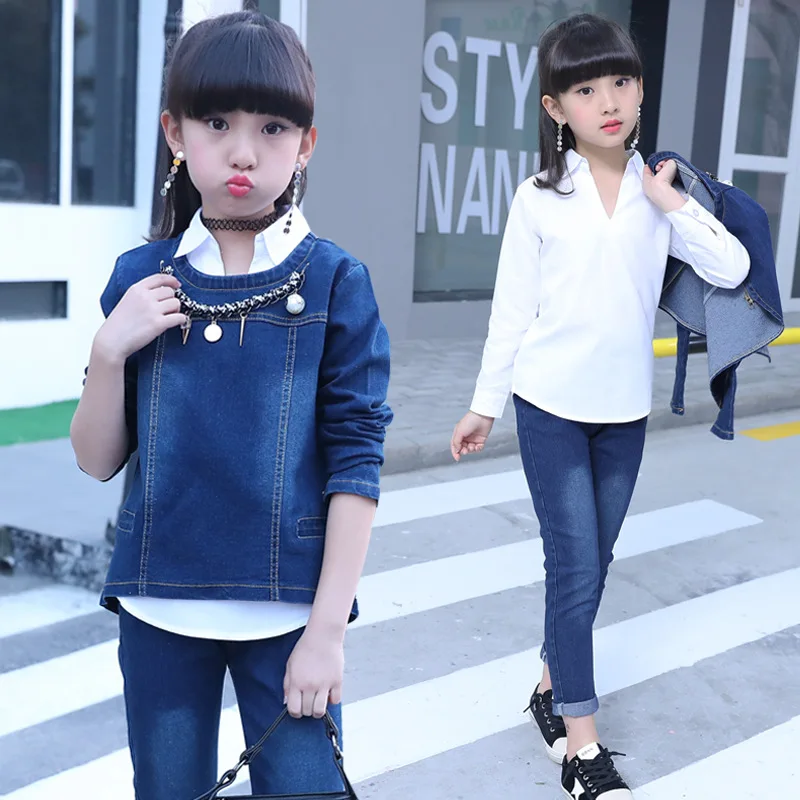 

Kids Clothing Denim Set For Girls Teenager Spring and Autumn Children Clothes Suit Long Sleeve 3 Pcs Outfits For Girls 8 10 Yrs