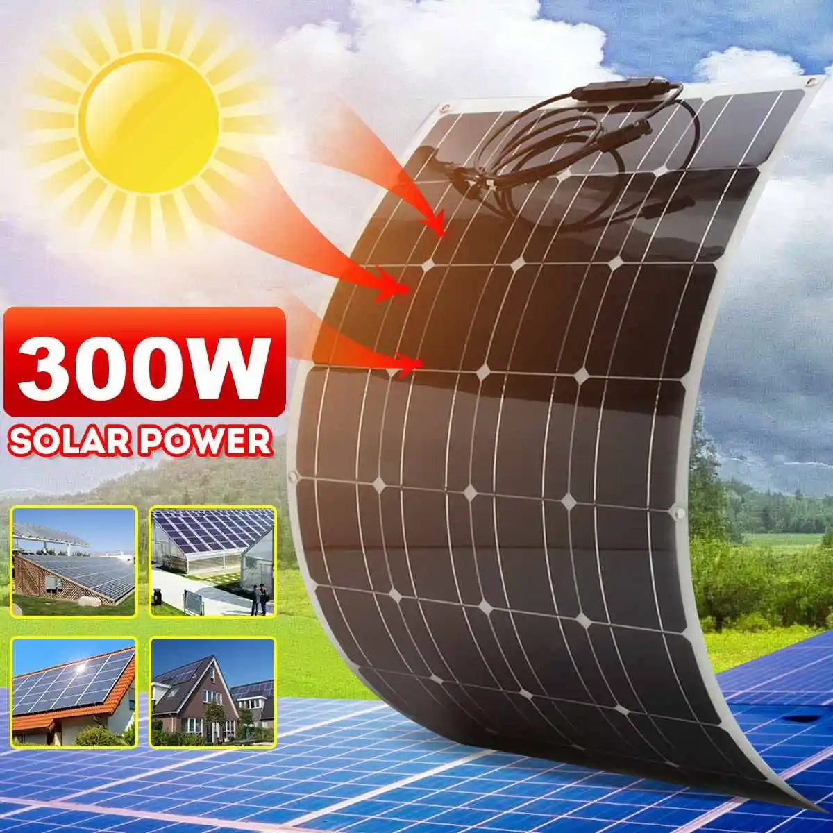 

Новинка, солнечная панель Sunpower 300 Вт 18 в, складные солнечные батареи с кабелем 1,5 м для путешествий, кемпинга, пешего туризма
