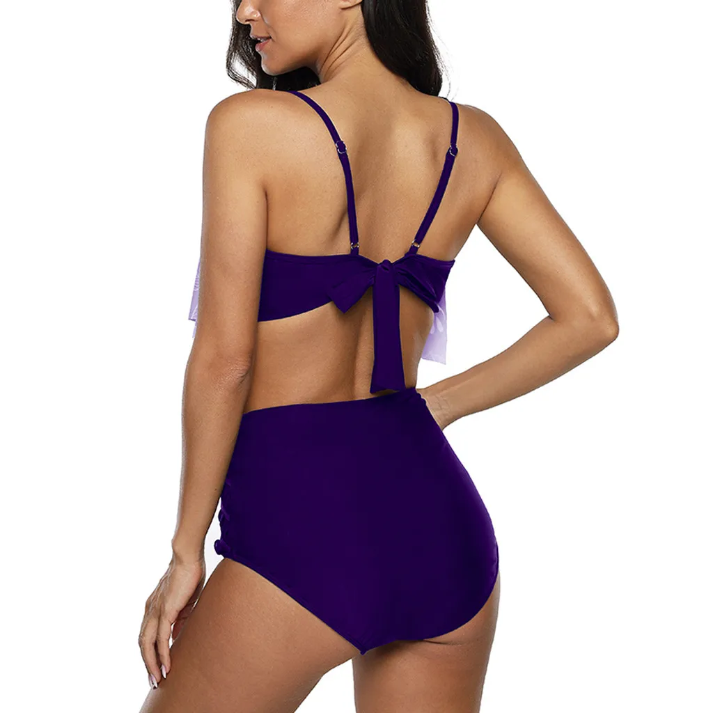 Женский комплект бикини с высокой талией купальник оборками бюстгальтер пуш-ап