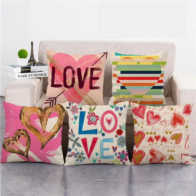 

GZTZMY Pillow Case Funda Cojines 45x45cm Valentine's Day Gift Pillow Cover Artificial Linen Pillow Case Sofa Decor Pillowcases