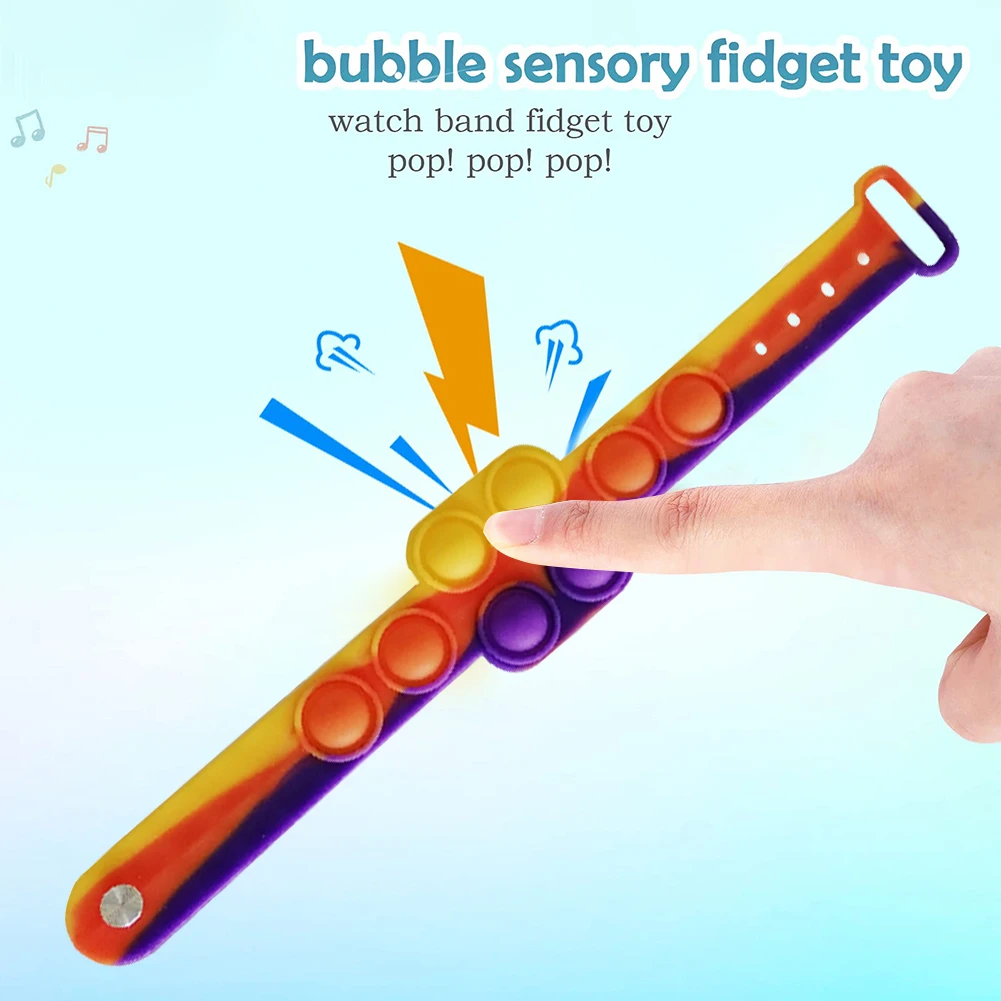 Pulsera de descompresi&oacute;n de burbujas de arco&iacute;ris para ni&ntilde;os y adultos, juguete sensorial de pulsera burbuja, juguete educativo-4