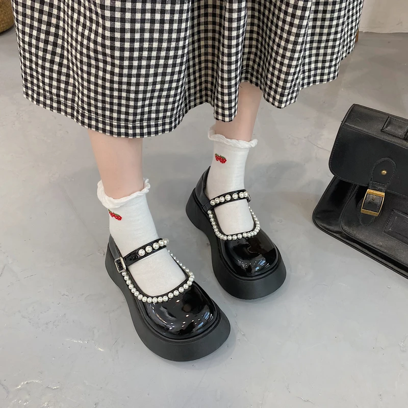 

Pearl Decorateion Women's Shoes Platform Female Footwear Round Toe Casual Sneaker Shallow Mouth Modis Autumn Oxfords Loafers Wit