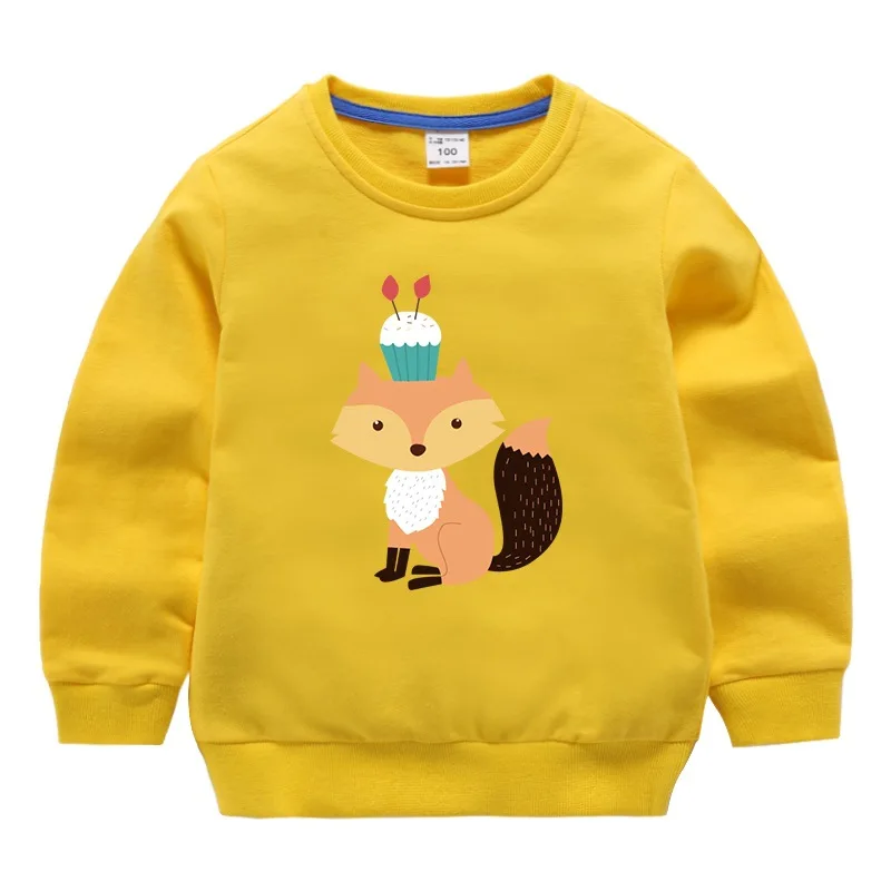 Fox Yellow Свитер для малышей; детская одежда для мальчиков; Весна-Осень г.; пуловер с рисунком; Модная одежда для малышей; толстовки с круглым вырезом для девочек - Цвет: Fox Yellow
