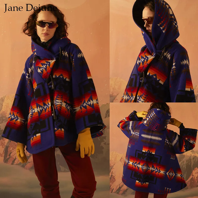 

2021 Jane Deiune Women Autumn Winter Woolen Coat Long Sleeve Loose Casual Plush Lining Wool Jacket Fashion Style