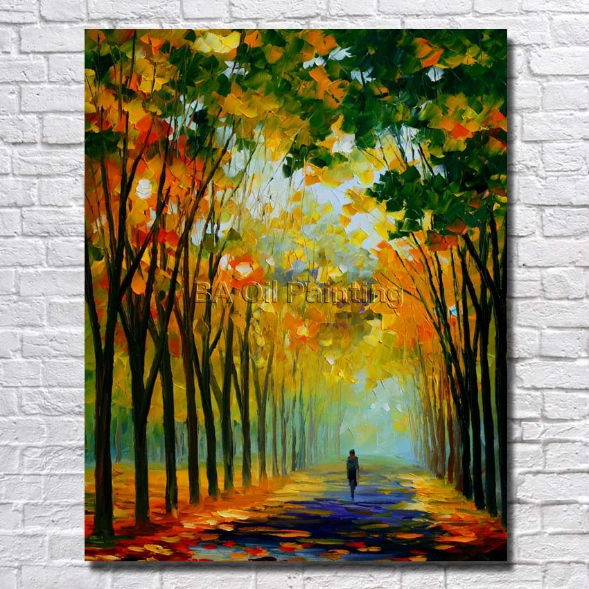 

No Framed Hand Painted Picture Handpainted Modern Art Beautiful Tree Road Scenery Palette Knife Oil Painting On Canvas Home Dec