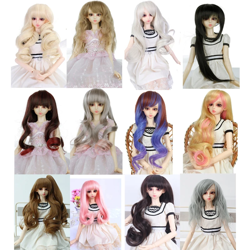 волосы для кукол BJD парик 1/3 трессы длинные черные прямые челки кудрявые парики 25