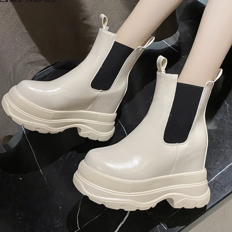 

Женские ботинки, сезон зима-осень 2020, Модные дышащие короткие ботинки на толстой подошве, повседневные ботильоны с круглым носком, высокие б...