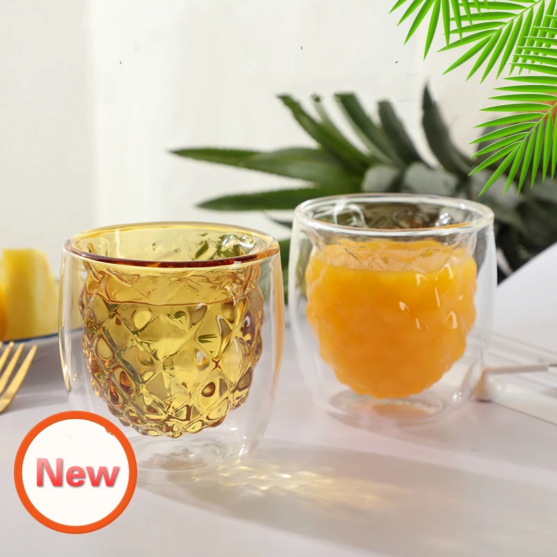 250 мл креативная кружка из ананаса с двойным стеклом современная простая чашка