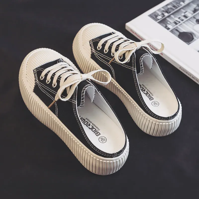 

New Thick Bottom Biscuit Shoes For Women White Black No Back Gumshoes Female Students Simple Basic Concise Sneakers Shoes