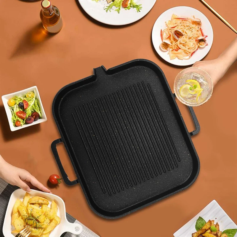 induction cooker baking tray square barbecue tray teppanyaki smokeless non stick barbecue pot barbecue supplies free global shipping