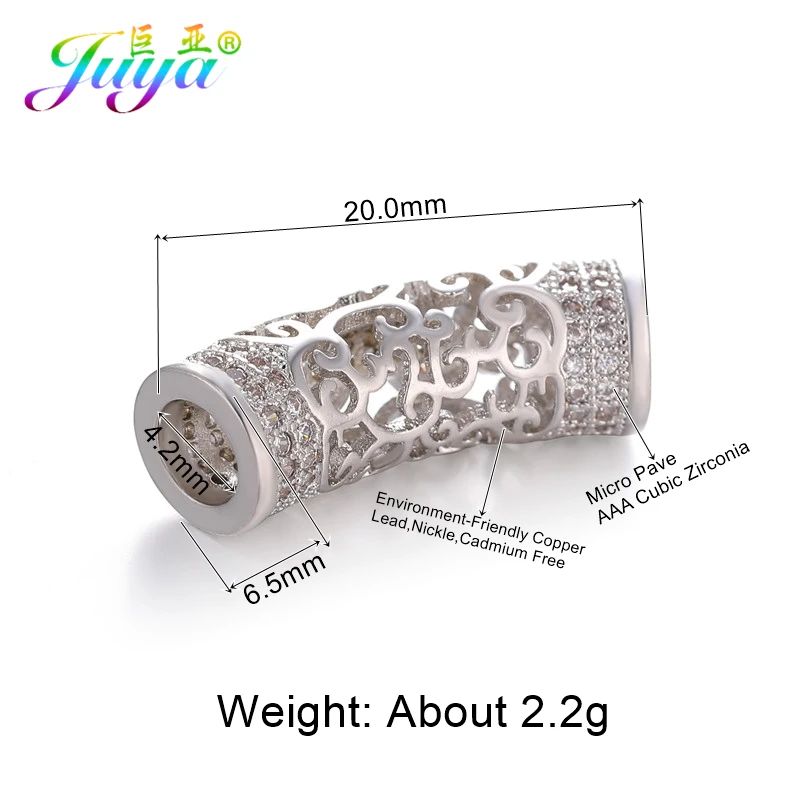 White Gold Juya DIY золотые/серебряные/розовые золотые разделительные бусины, поставки, микро проложенные циркониевые изогнутые трубчатые бусины для изготовления ювелирных изделий из натурального камня и жемчуга - Цвет: White Gold