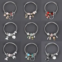 stainless steel dinosaur heart shell angel charm bracelet crystal adjustable open cuff wire bangle jewelry for women girl