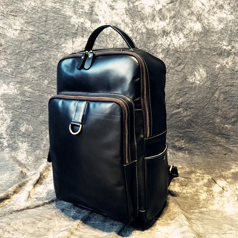 100% Cow Genuine Leather Men Backpacks Real Natural Leather Student Backpack Boy Luxury Brand Large Fashion Computer Laptop Bag