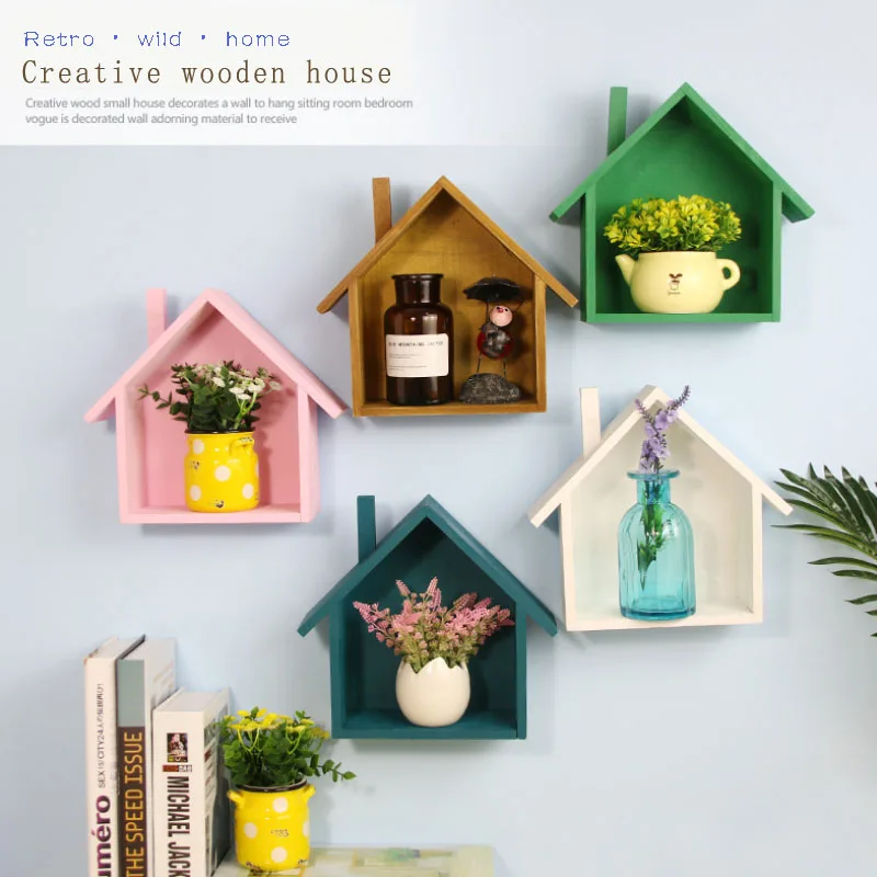 Скандинавская настенная полка винтажная деревянная для хранения на стене стойка