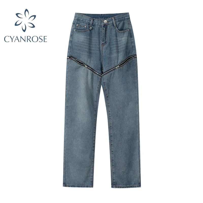 Винтажный дизайн с замком типа &quotмолния&quot Пестрое джинсы для женщин высокой