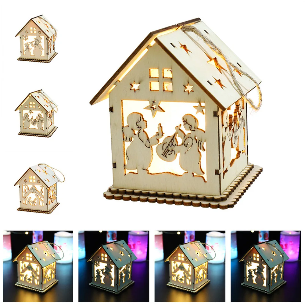 1 шт. Санта Клаус полноцветная светящаяся небольшой коттеджный домик