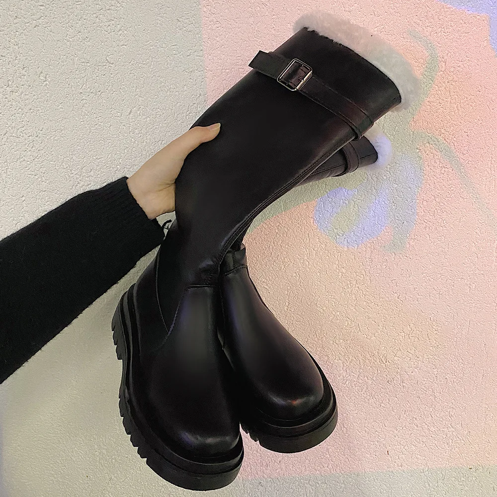 

Women's Long-tube Chelsea Boots,Platform and Velvet Outdoor Shoes,Black/brown Commuter Shoes,Fashionable Casual Shoes,Size 35-40