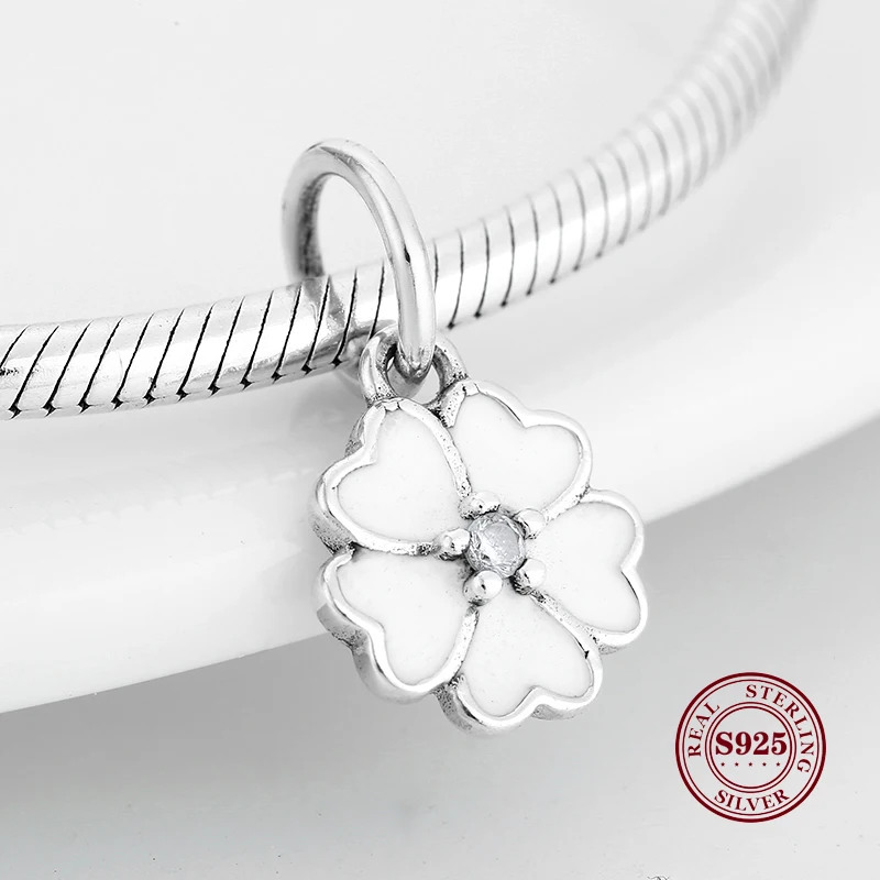 

Claudia White Spring Flowers 925 Sterling Silver Heart Charms Pendants Fit Original Charm Bracelet Jewelry DIY Making
