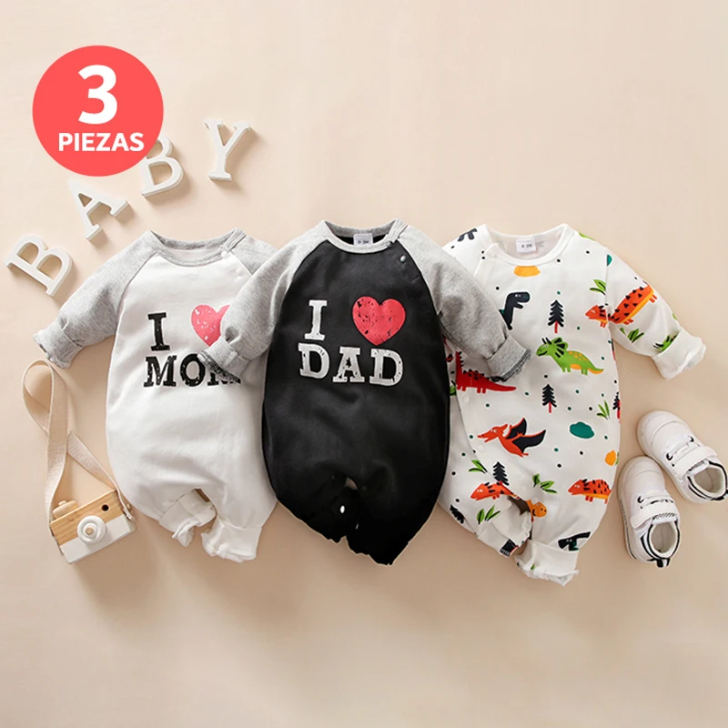 

Hibobi 2021 Baby Rompers 3 pcs Newborn Jumpsuit Long Sleeve Cotton Pajamas 0-12 Months
