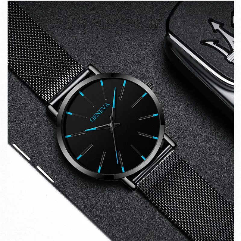 Роскошные мужские часы с сетчатым ремешком кварцевые наручные простые деловые