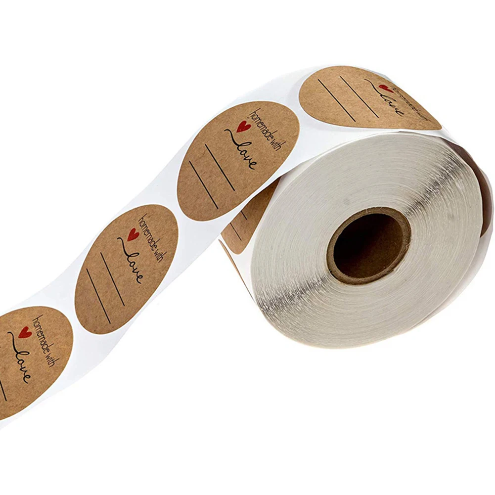 500 Pcs Handmade With Love Stickers Natural Kraft Paper For Package Adhesive Labels Envelope Sealing Stationery Sticker | Канцтовары для