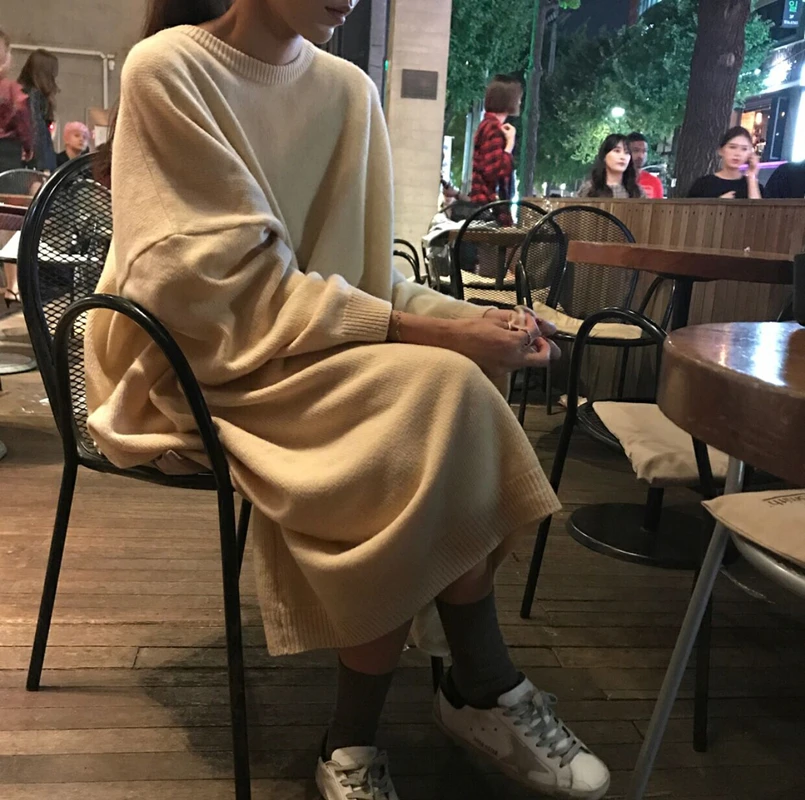Осеннее длинное платье-свитер; большие размеры; Vestidos Jurken; Прямые Повседневные вязаные платья с круглым вырезом; элегантное вязаное платье; зимнее платье