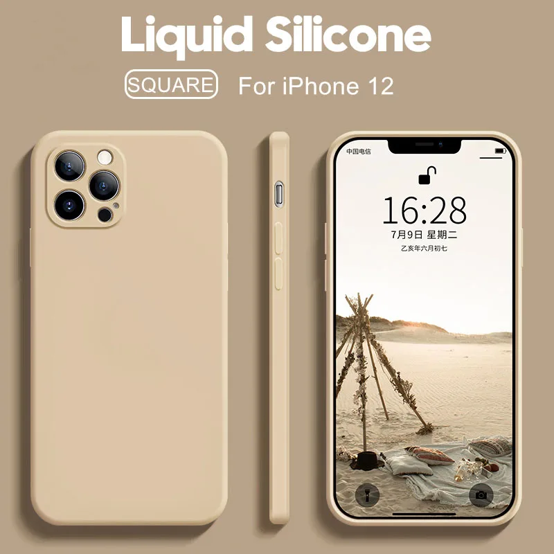 

LOVECOM Luxury Original Square Liquid Silicone Phone Case For iPhone 13 12 11 Pro Max X XR XSM 7 8 6S Plus Ultra-Thin Back Cover