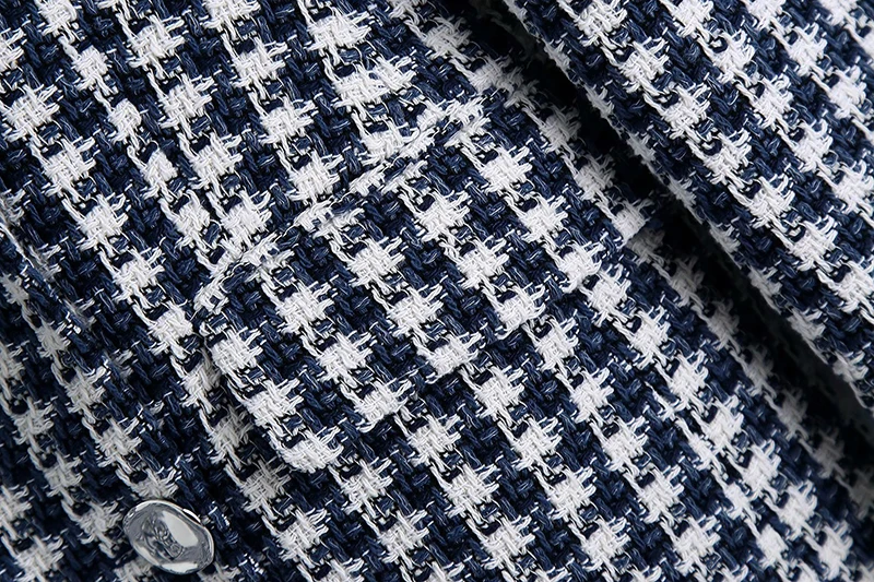 

ZXQJ Tweed Women Houndstooth Loose Blazers 2021 Spring-Autumn Fashion Ladies Elegant Patchwork Plaid Jackets Casual Female Chic