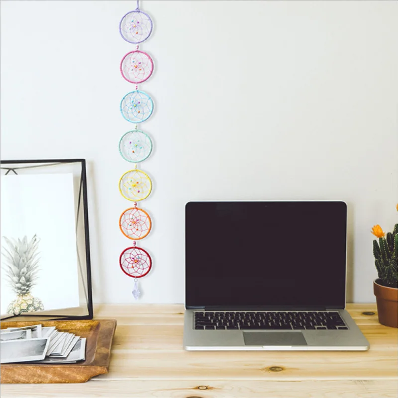 

Chakra Dream Catcher with Crystal Chandelier Drop Prisms Suncatcher Handmade Rainbow Fengshui Pendant Home Garden Decoration