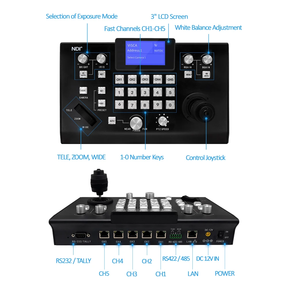 

KATO KT510C 3D Rocker PTZ Control live scene video switcher mixer 4k sdi switch camera joysticks controllers