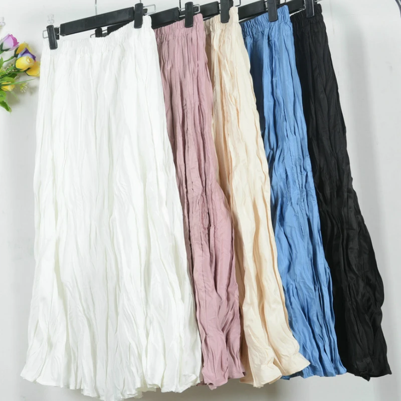 Длинная юбка трапеция в Корейском стиле плиссированная Макси из смеси крепа и
