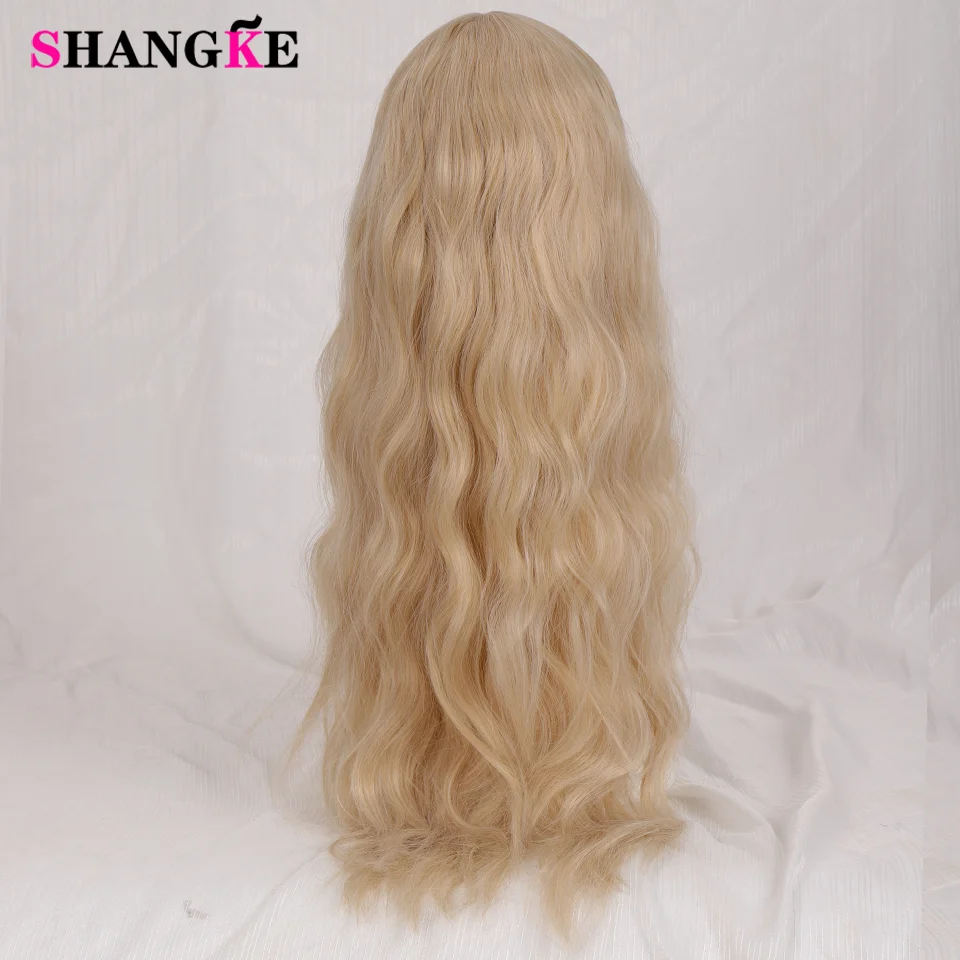 SHANGKE Synthetic Blonde Long Wavy Women Wig with Bangs Heat Resistant Cosplay Wig for Women African American