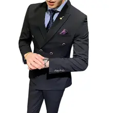 2022 moda masculina preto peaked lapela double breasted terno 3 peças banquete de casamento negócios lazer noivo juventude fino ajuste wear (4)
