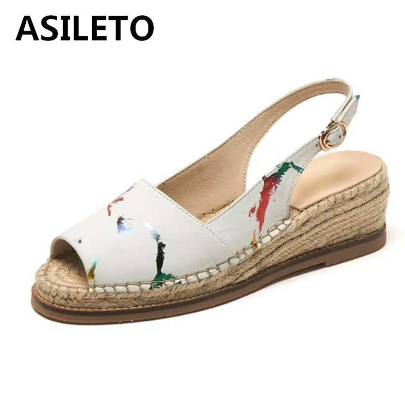 

REAVE CAT 2021 Peep-toe Fashion Sandals Espadrille Genuine Leather Ladies Spring Autumn Women 5.5cm Wedged-heel Slingbacks Shoes