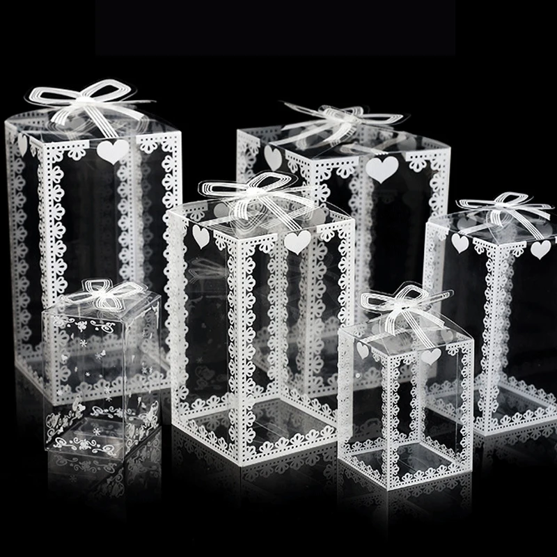 

5PC Christmas Clear Gift Box Packing Navidad Favor Cake Box Packaging Chocolate Candy Dragee PVC Transparent Dragees for wedding