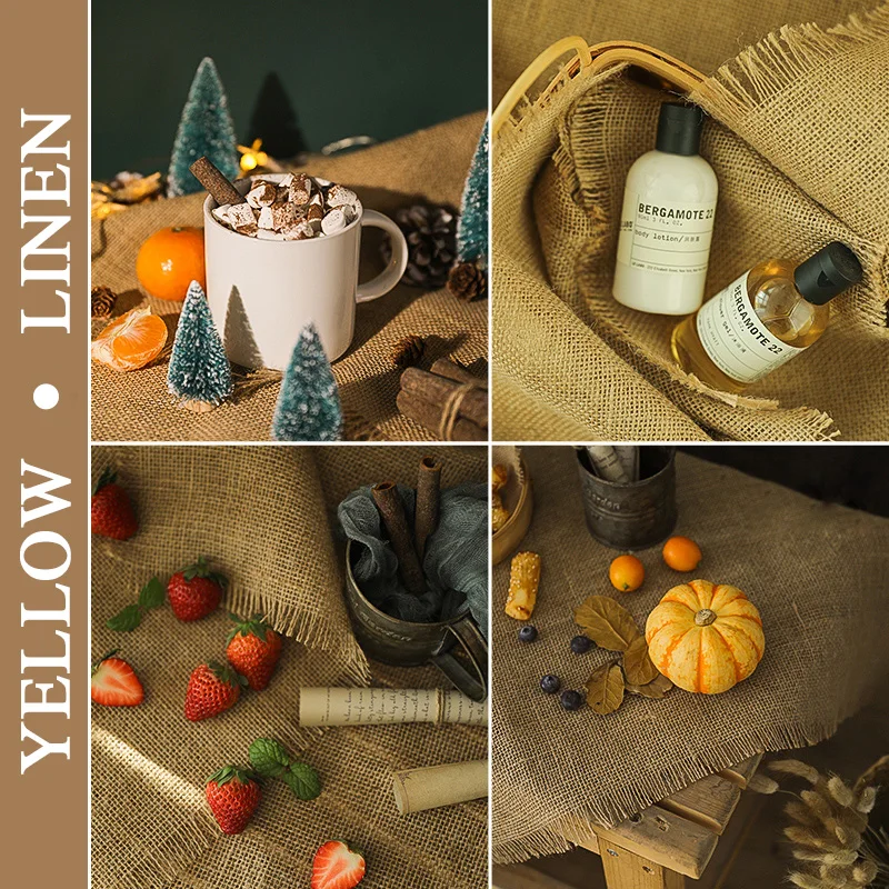 Фон для фотосъемки реквизит желтый тканевый фон из мешковины и льняной ткани