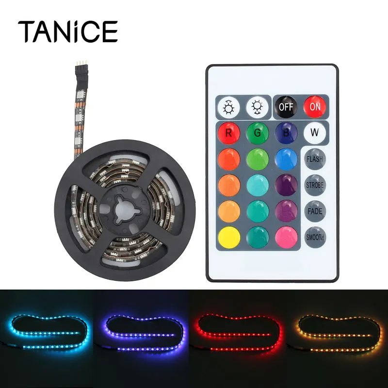 

TANiCE 1M USB RGB LED Strip Light Kit Waterproof 5050 LED TV Background Lighting Ribbon Tape For Indoor Outdoor Decor IR Remote