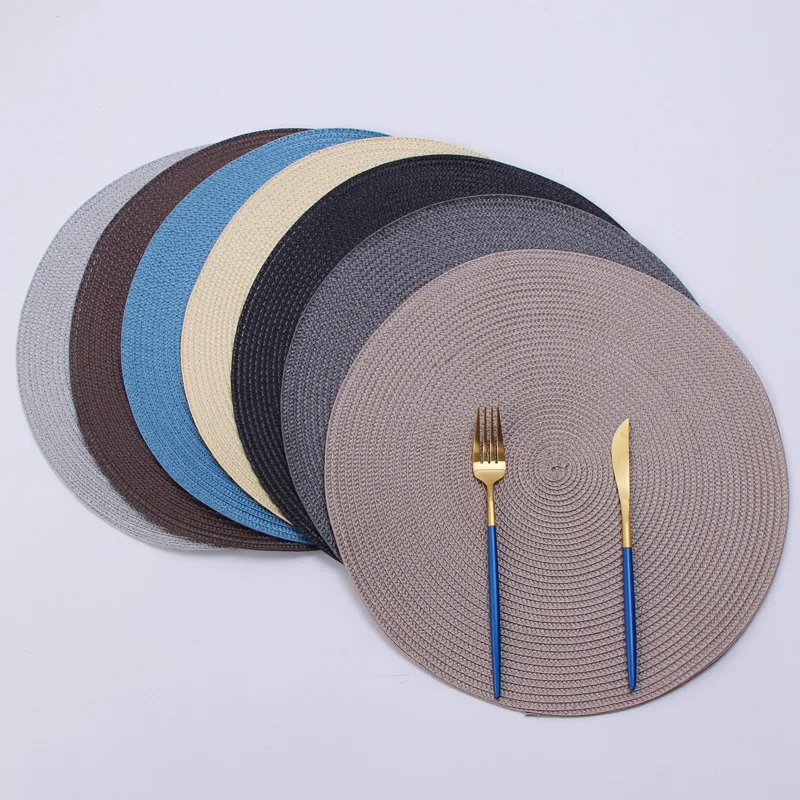 

2PC Round Woven PP Placemats Waterproof Dining Table Mats Non-Slip Tableware Bowl Pads Drink Cup Coasters Kitchen Party Supplies