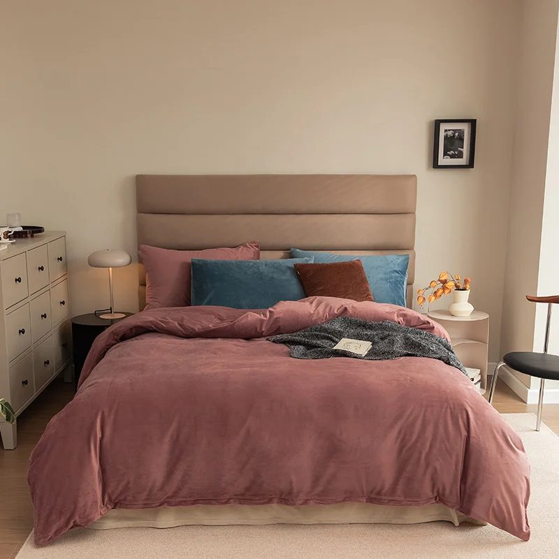 

Home Textiles Solid Color Winter Velvet Duvet Cover with Zipper Soft Warm Coral Fleece Keep Warm Bed Quilt Covers Wash Bedding