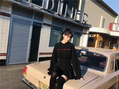 Женское мини платье Ruibbit готическое черное с длинным рукавом и воротником шапкой