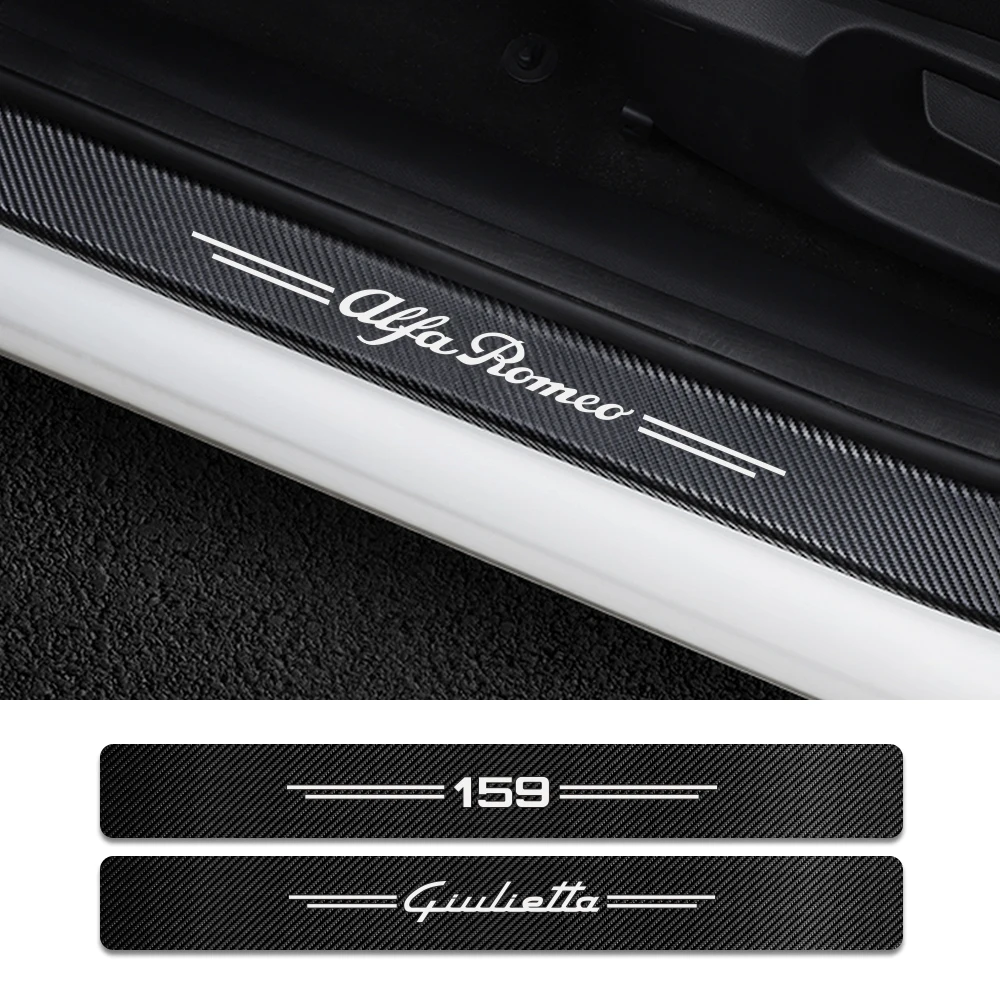 

4PCS Car Door Sill Plate Stickers For Alfa Romeo Giulia Giulietta 159 156 MITO Stelvio 147 Sportiva Protect Carbon Fiber Decals